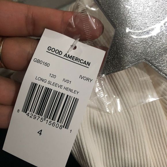 Ribbed Ivory Long Sleeve Henley Thong Bodysuit - Picture 4 of 11